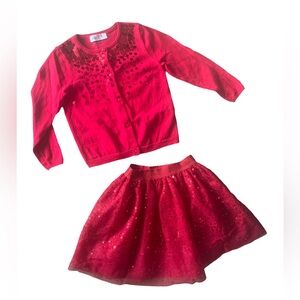 Red matching set cardigan and skirt size 3/4T